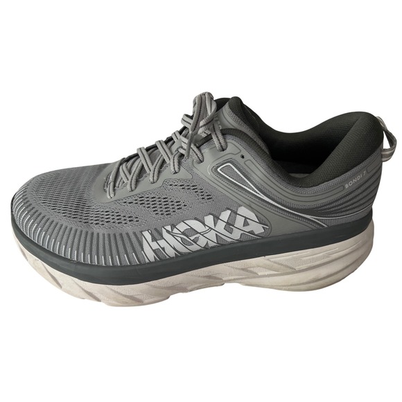 Hoka One Bondi 7 Running Shoes Mens 8.5 Gray Mesh Lace Up Athletic Sports Gym - Picture 1 of 11